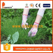 Pink Nylon Flower Design Shell Transparent Nitrile Coating Gloves Dnn358